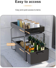 Load image into Gallery viewer, 2 Niveaux Etagere de Rangement sous Evier Rack, avec tiroir coulissant pour Cuisine, Salle de Bain, Chambre, en Acier Inoxydable