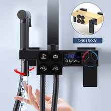 Load image into Gallery viewer, Black Thermostatic Shower with Digital Display, Shower Column Set 4 Copper Modes, Bathroom Rainhead Square 298 * 190mm Height Adjustable