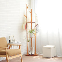 Load image into Gallery viewer, Coat Holder on Feet Bamboo, Clothing Holder for Entrance, with 8 Hooks and Triangular Base, Stable