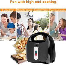 Load image into Gallery viewer, 7-in-1 750 W sandwich maker, sandwich toaster with non-stick coating, waffle iron with 7 removable plate sets, waffle maker with indicator light and heat-insulated handle toaster