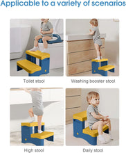 Load image into Gallery viewer, Non-slip Footboard with 2 Steps for Children, Baby Stool in Stockings Grey & Yellow 35*34*27 cm for Bathroom / Kitchen / Potty Training