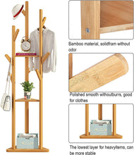 Load image into Gallery viewer, Coat Holder on Feet Bamboo, Clothing Holder for Entrance, with 8 Hooks and Triangular Base, Stable