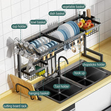 Load image into Gallery viewer, Stainless steel plate drainer for countertop, storage shelf for kitchen supplies, countertop organizer