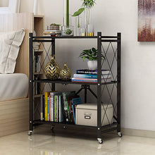 Load image into Gallery viewer, Étagère de Rangement Pliable avec Roues, Étagère en Métal Multifonctionnelle, pour Salon, Cuisine, Salle de Douche, Vestiaire, Chambre à Coucher (Noir, 3 tier-36,5*71,5*91CM)