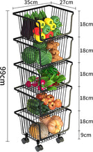 Load image into Gallery viewer, Fruit Baskets with Wheels, Stackable Metal Wire Basket, Fruit Basket, Storage Container, Kitchen Organiser, Removable Stacking Basket for Kitchen, Pantry, Bedroom, Bathroom