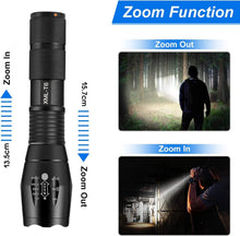 Load image into Gallery viewer, Rechargeable LED Flashlight, CREE 1200 lumens XML-T6, Military Powerful Tactical Lamp, 5 Modes Adjustable Intensity Zoomable Waterproof, 18650 Rechargeable Battery Included, Camping Hiking Travel