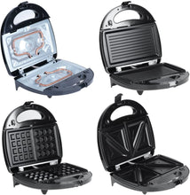 Load image into Gallery viewer, 700W Appareil 3 en 1 croque-monsieur/Gauffre, Grille-pain 3 plaque Machine à sandwich multifonctions en acier inoxydable