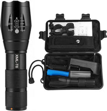 Load image into Gallery viewer, Rechargeable LED Flashlight, CREE 1200 lumens XML-T6, Military Powerful Tactical Lamp, 5 Modes Adjustable Intensity Zoomable Waterproof, 18650 Rechargeable Battery Included, Camping Hiking Travel