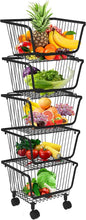 Load image into Gallery viewer, Fruit Baskets with Wheels, Stackable Metal Wire Basket, Fruit Basket, Storage Container, Kitchen Organiser, Removable Stacking Basket for Kitchen, Pantry, Bedroom, Bathroom