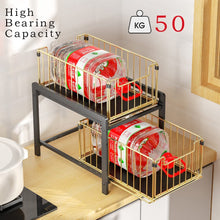 Load image into Gallery viewer, Kitchen Shelf Shelf with 2 Basket Drawers, Floor Cabinet Shelf, 2 Levels, Spice Rack, Stainless Steel, Sliding Drawer, Storage, Bathroom Organiser Shelf for Home and Office