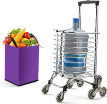 Load image into Gallery viewer, Chariot de Courses à Roulettes Pliable, Poussette de Marché avec 8 Roues et Réglable Hauteur, Chariot d'épicerie avec Sac Chargement Etanche Amovible, Chariot Marché avec Cordon Elastique et Accrocher