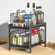 Load image into Gallery viewer, Kitchen Shelf Shelf with 2 Basket Drawers, Floor Cabinet Shelf, 2 Levels, Spice Rack, Stainless Steel, Sliding Drawer, Storage, Bathroom Organiser Shelf for Home and Office