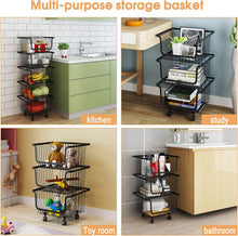 Load image into Gallery viewer, Fruit Baskets with Wheels, Stackable Metal Wire Basket, Fruit Basket, Storage Container, Kitchen Organiser, Removable Stacking Basket for Kitchen, Pantry, Bedroom, Bathroom