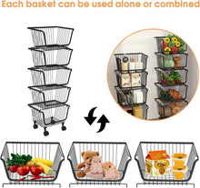 Load image into Gallery viewer, Fruit Baskets with Wheels, Stackable Metal Wire Basket, Fruit Basket, Storage Container, Kitchen Organiser, Removable Stacking Basket for Kitchen, Pantry, Bedroom, Bathroom