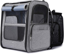 Load image into Gallery viewer, Sac à Dos Chat Chien Extensible Respirant, Sac a Dos de Transport Pliable Pour Animal de Compagnie Avec Matelas En Peluche Amovible, Pour Camping, Randonnées, Voyage en Train/Voiture/Avion