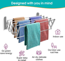 Load image into Gallery viewer, Sinbide Retractable Drying Rack - Wall Mount - Robust and Compact - Clothes Dryer with 9 Bars of 100 cm for Indoor and Outdoor