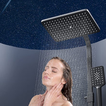Load image into Gallery viewer, Black Thermostatic Shower with Digital Display, Shower Column Set 4 Copper Modes, Bathroom Rainhead Square 298 * 190mm Height Adjustable