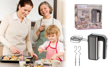 Load image into Gallery viewer, Elektrischer Handmixer Edelstahl 400 W - Handrührer mit 5 Geschwindigkeiten inkl. Turbofunktion Edelstahl - inkl. 2 Knethaken aus Edelstahl – ergonomisches Gehäuse – Thermosicherung