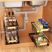 Load image into Gallery viewer, 2 Tier Sliding Drawer, Storage Organiser, Drawer Shelf for Kitchen Cupboard