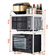 Load image into Gallery viewer, Extendable Microwave Shelf, Microwave Oven Rack, 2 Levels, Microwave Rack with 3 Hooks, Kitchen Table Shelf Made of Carbon Steel, Mini Oven Holder for Small Kitchen