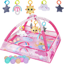 Load image into Gallery viewer, Tapis d'eveil bébé Parc et Tapis de Jeux bebe 2 en 1 Tapis d'Éveil Évolutif avec Jouets d'activité Sensoriels Piscine à Balles Tapis deveil bebe 0-6 mois Cadeau de Naissance (Rose)
