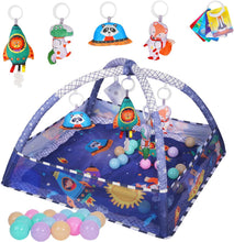 Load image into Gallery viewer, Tapis d'eveil bébé Parc et Tapis de Jeux bebe 2 en 1 Tapis d'Éveil Évolutif avec Jouets d'activité Sensoriels Piscine à Balles Tapis deveil bebe 0-6 mois Cadeau de Naissance (Bleu)
