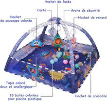 Load image into Gallery viewer, Tapis d'eveil bébé Parc et Tapis de Jeux bebe 2 en 1 Tapis d'Éveil Évolutif avec Jouets d'activité Sensoriels Piscine à Balles Tapis deveil bebe 0-6 mois Cadeau de Naissance (Bleu)

