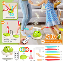 Load image into Gallery viewer, 3-in-1 Outdoor Toy for Children, Ring Toss Game/Rope Jumping Machine Children/Foam Rocket Launcher, Sports &amp; Outdoor Toy with Music
