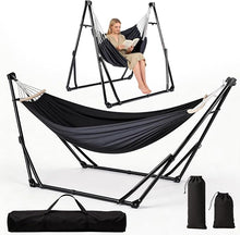 Load image into Gallery viewer, Hamaca y Sillón Colgante con Soporte Plegable, Set de Soporte de Hamaca Portátil de Doble Uso para Interior y Exterior Jardín Terraza Patio Camping Cubierta
