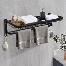 Load image into Gallery viewer, Towel Rail No Drilling, Self-Adhesive Towel Rail 59 cm Towel Rail, Towel Rail with 2 Hooks, 304 Stainless Steel, Wall Wall Shelf, Suitable for Bathroom, Kitchen, Bath Towel Holder
