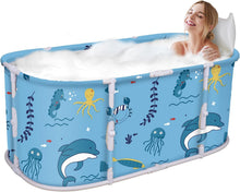 Load image into Gallery viewer, Baignoire pliable adulte Pas besoin d’installation Baignoire de douche Antidérapant Pliage facile Baignoire pour Petite Salle de Bain Avec tubes en T épais pour SPA 113x65x48cm
