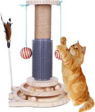 Load image into Gallery viewer, Jouet pour Chat, Carrousel avec Boules, Arbre à Chat en Bois, Jouet interactif pour Chats, Jouet pour Chat Interieur en Bois
