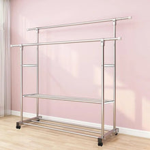 Load image into Gallery viewer, Perchero de Ropa Burro para Tienda y Casa | Riel Robusto con Ruedas Extensible con Zapatero
