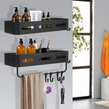 Load image into Gallery viewer, Shower Shelf No Drilling Pack of 2 Shower Basket, Bathroom Shelf Self-Adhesive or Punching, Shower Shelf Black with 5 Adhesive Surfaces and 8 Hooks, Shampoo Holder for Shower

