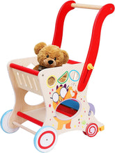 Load image into Gallery viewer, Chariot de Marche Bébé 2 en 1 Trotteur Bois + Chariot de Supermarché pour Enfant Hauteur de Poignée Ajustable Jouets Amovibles Cadeau Anniversaire Nouvel An pour Bébé
