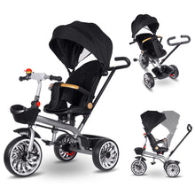 Load image into Gallery viewer, Children's Tricycle with Push Bar, Compact Folding, Rotating Seat, Fold-Out Hood with Sun Protection, Drink Holder Basket in Set
