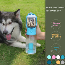 Load image into Gallery viewer, Bouteille d'eau pour Chien 600 ML, Portable Gourde Voyage pour Chien Promenade, Distributeur d'eau Extérieure pour Chien et Chat avec 100 g Récipient de Nourriture et Sac à Caca
