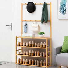 Load image into Gallery viewer, Vestiaire Meuble d’entrée avec Étagère à Chaussures à 3 Niveaux en Bamboo Porte-Manteau avec 10 Crochets

