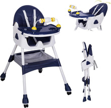 Load image into Gallery viewer, Tronas de Bebé Ajustable Trona Portatil Multifuncional Silla de Comer para Bebé con Plato Desmontable de Cena y Cinturón de Seguridad, 72x60x94CM
