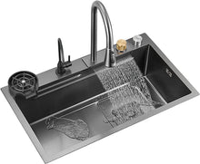 Load image into Gallery viewer, Kitchen Sink 304 Stainless Steel Waterfall Sink Home Sink Vegetable Basin Single Sink Workstation Kitchen Sink with Pull-Out Tap Pressure Standing Mug Dishwasher

