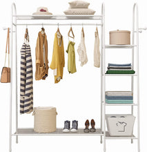 Load image into Gallery viewer, Percheros Burro para Dormitorio, Perchero de Pie con 4 Estantes Laterales, Armario Abierto de Metal para Colgar Ropa, 132 x 41 x 150 CM
