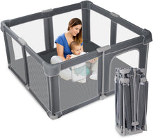 Load image into Gallery viewer, Baby Playpen 130 x 130 cm, Safe Playground for Children with Reinforced Edges, Non-Slip Bottom, Breathable Fabric, Foldable Baby Fence
