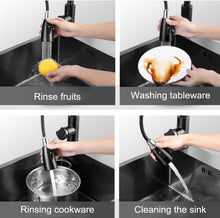 Load image into Gallery viewer, Kitchen Sink, Black, 68 x 45 cm, Stainless Steel Kitchen Sink, 1 Basin, Built-in Sink, with Soap Dispenser, Drain Set, Tap and Drain Rack, Kitchen Sink (Black)
