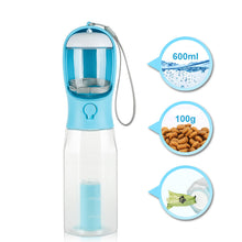 Load image into Gallery viewer, Bouteille d'eau pour Chien 600 ML, Portable Gourde Voyage pour Chien Promenade, Distributeur d'eau Extérieure pour Chien et Chat avec 100 g Récipient de Nourriture et Sac à Caca
