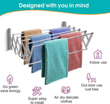 Load image into Gallery viewer, Étendoir Rétractable - Fixation Murale - Robuste et Compact - Séchoir à Linge avec 9 Barres de pour Intérieur et Extérieur

