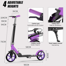 Load image into Gallery viewer, Scooter, Foldable Stunt Scooter up to 150 kg, Height Adjustable City Scooter with Support Bar, Kick Scooter Fun Scooter for Adults/Children/Teenagers/Boys, Purple, 76 cm - 104 cm
