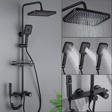 Load image into Gallery viewer, Système de Colonne de Douche Noire en Cuivre, Hauteur Réglable Pour Salle de Bain, Ensemble de Douche avec Étagères et Crochets, Mutlipes modes de douche, Douche de Tête 315x210mm
