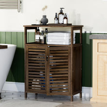 Load image into Gallery viewer, Bathroom Cabinet, Floor Standing Kitchen Cabinet with Doors and 2 Open Shelves, Side Storage, Bamboo, Walnut
