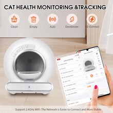 Load image into Gallery viewer, Lettiera Gatto Autopulente, Lettiera Automatica per Gatti, con rilevatore a infrarossi e sensori di peso, Antiodore,Capacità Massima 65L,Controllo APP per Più Gatti con tappetino
