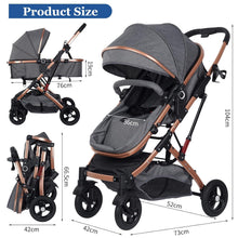Load image into Gallery viewer, 2 in 1 Combination Pram with Buggy, Reclining Position, Travel Systems with 5 Point Safety Belt, from Birth to 15 kg, Foldable, Large Canopy, for Newborns
